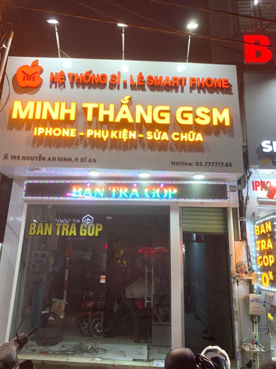 thi công bảng hiệu cửa hàng điện thoại Minh Thắng GSM